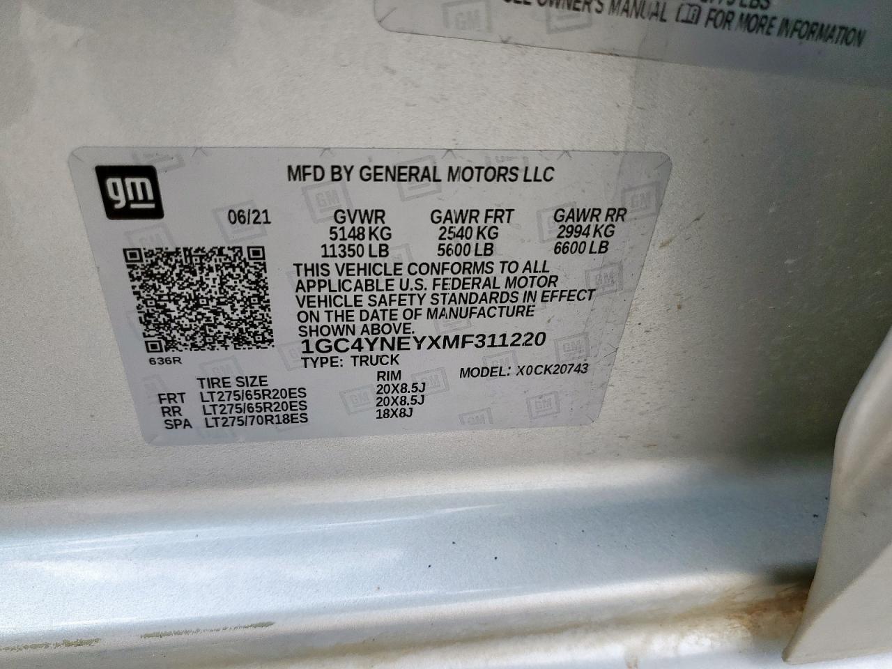 1GC4YNEYXMF311220 2021 Chevrolet Silverado K2500 Heavy Duty Lt
