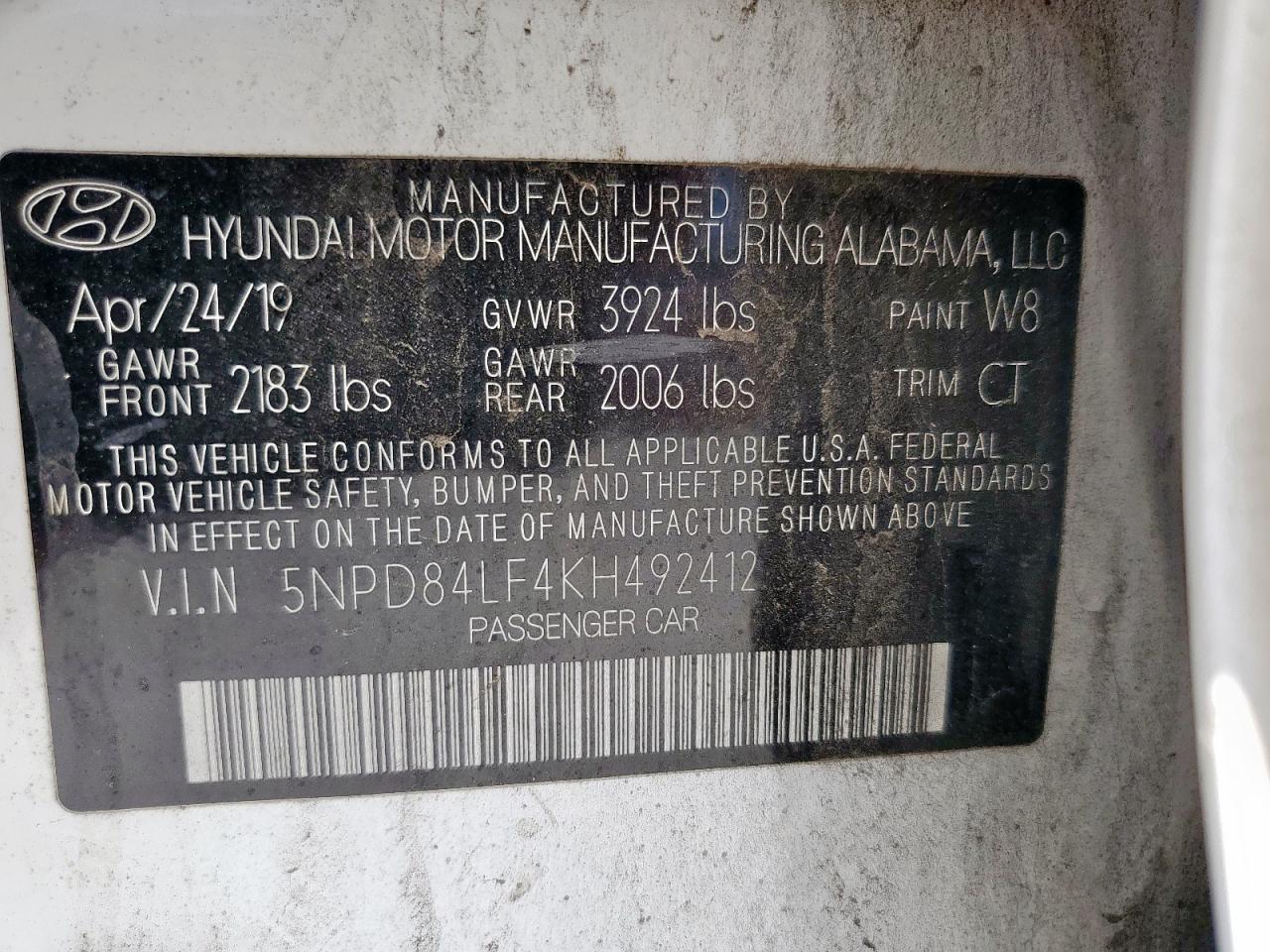 2019 Hyundai Elantra Sel VIN: 5NPD84LF4KH492412 Lot: 62066375