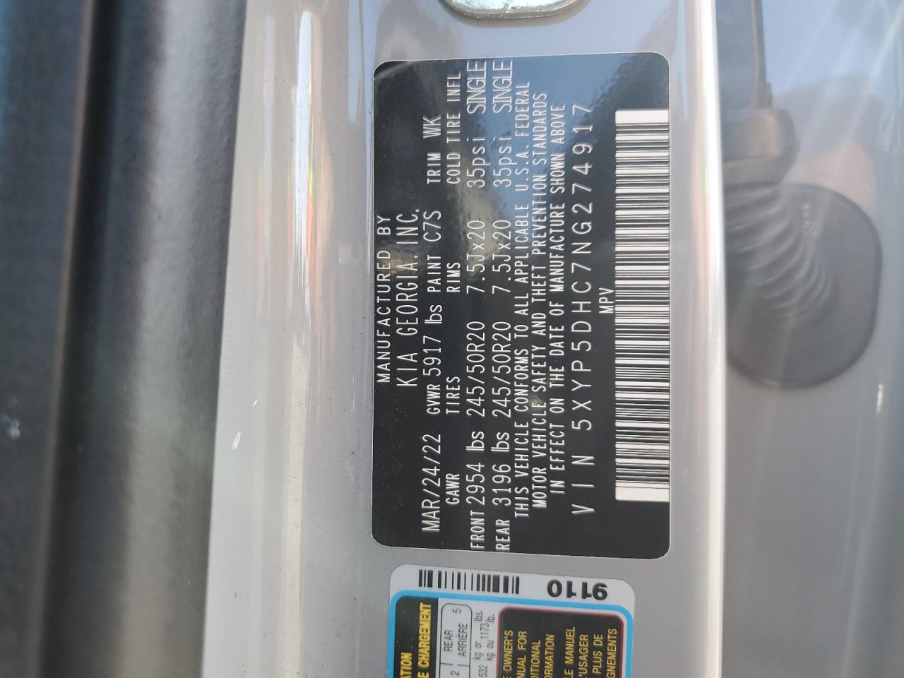 2022 Kia Telluride Sx VIN: 5XYP5DHC7NG274917 Lot: 61867405