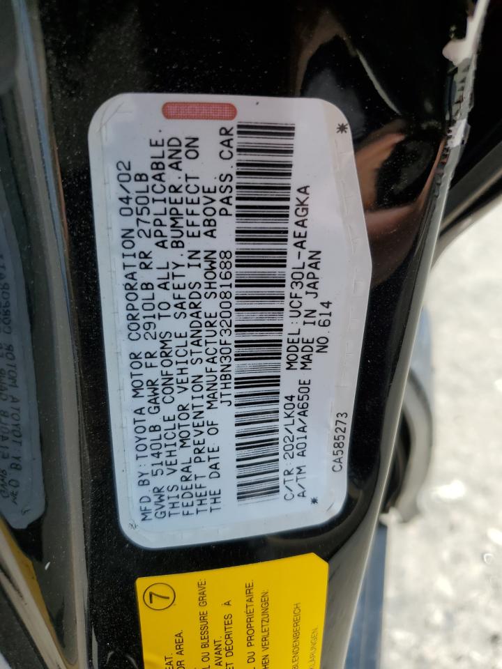 2002 Lexus Ls 430 VIN: JTHBN30F320081688 Lot: 62178375