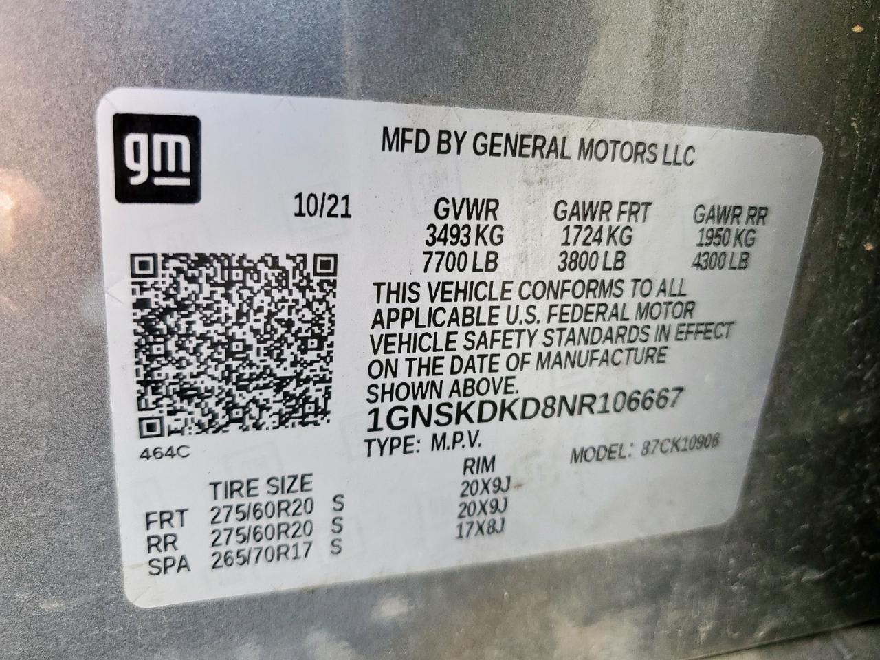 2022 Chevrolet Suburban K1500 Z71 VIN: 1GNSKDKD8NR106667 Lot: 61429635
