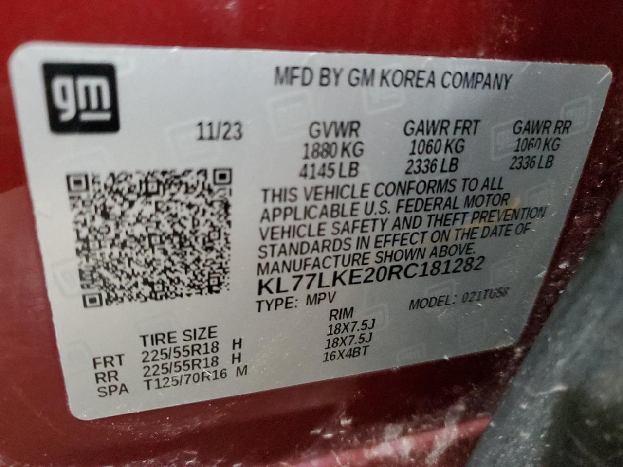 2024 Chevrolet Trax Activ VIN: KL77LKE20RC181282 Lot: 59317175