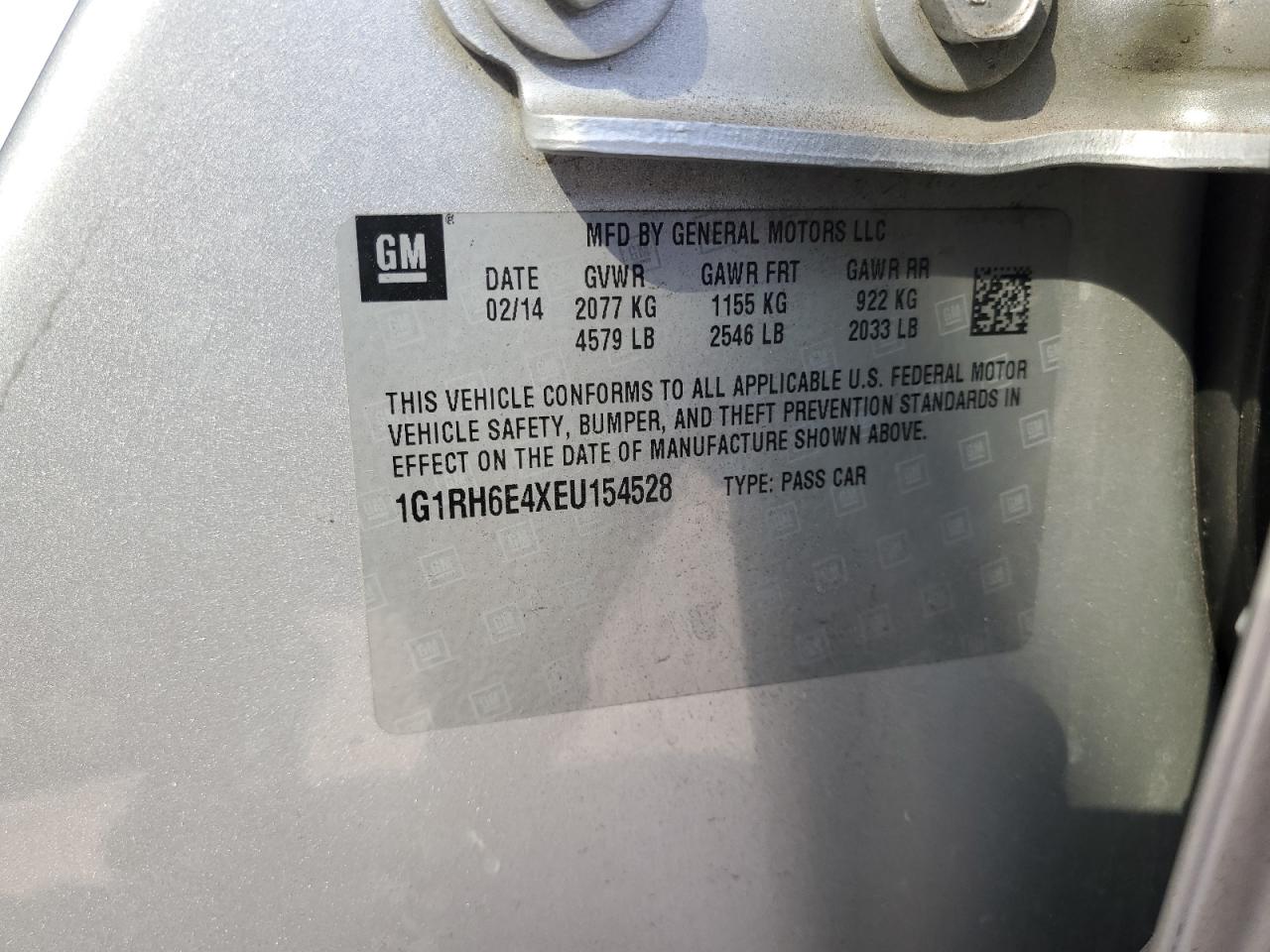 2014 Chevrolet Volt VIN: 1G1RH6E4XEU154528 Lot: 62012735