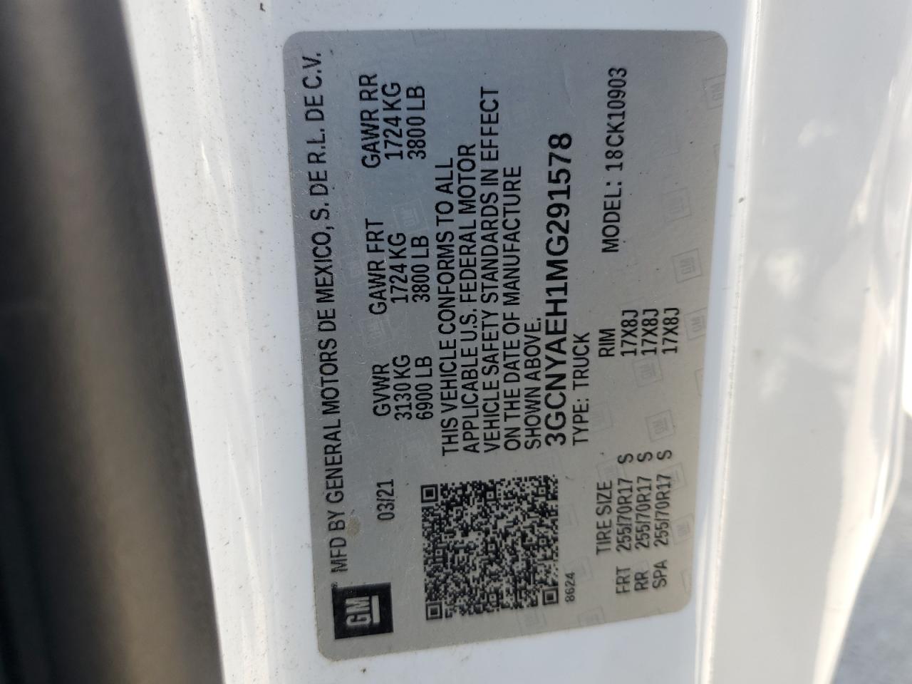 2021 Chevrolet Silverado K1500 VIN: 3GCNYAEH1MG291578 Lot: 62934335