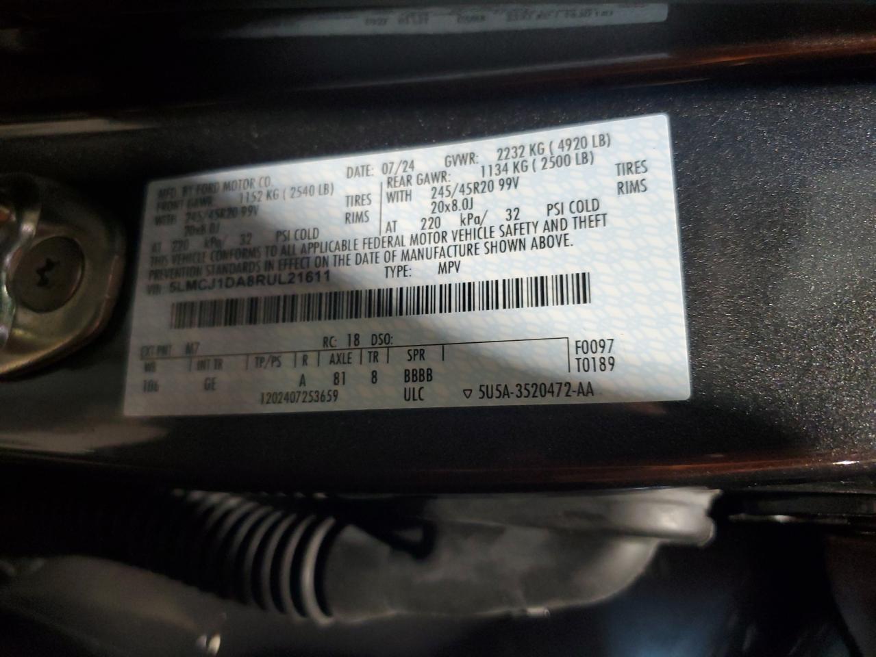 2024 Lincoln Corsair VIN: 5LMCJ1DA8RUL21611 Lot: 61151075