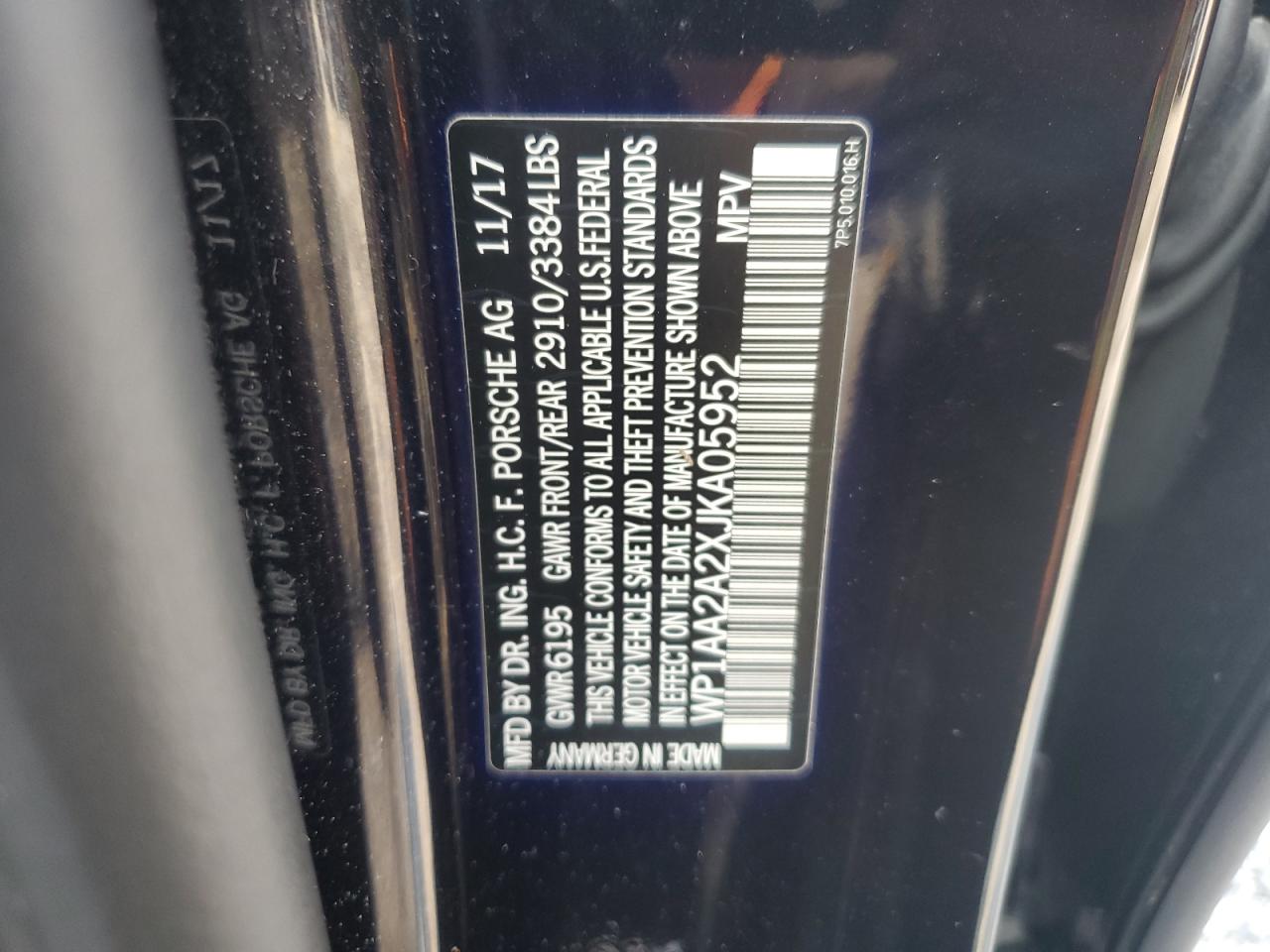 2018 Porsche Cayenne VIN: WP1AA2A2XJKA05952 Lot: 58638945