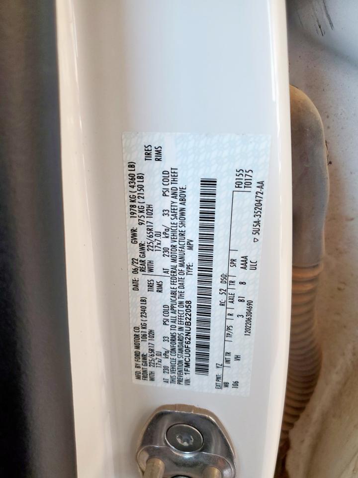 2022 Ford Escape S VIN: 1FMCU0F62NUB22058 Lot: 61419245