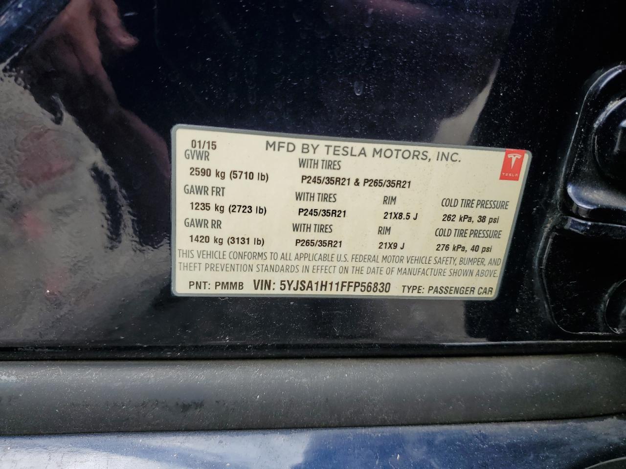 2015 Tesla Model S 85 VIN: 5YJSA1H11FFP56830 Lot: 61554385