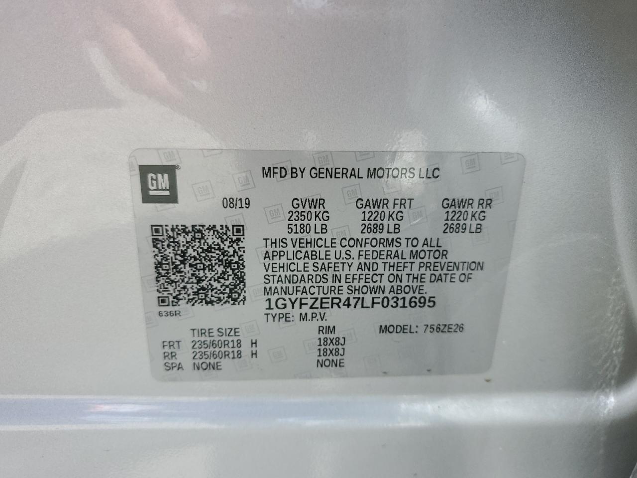 2020 Cadillac Xt4 Sport VIN: 1GYFZER47LF031695 Lot: 59226655