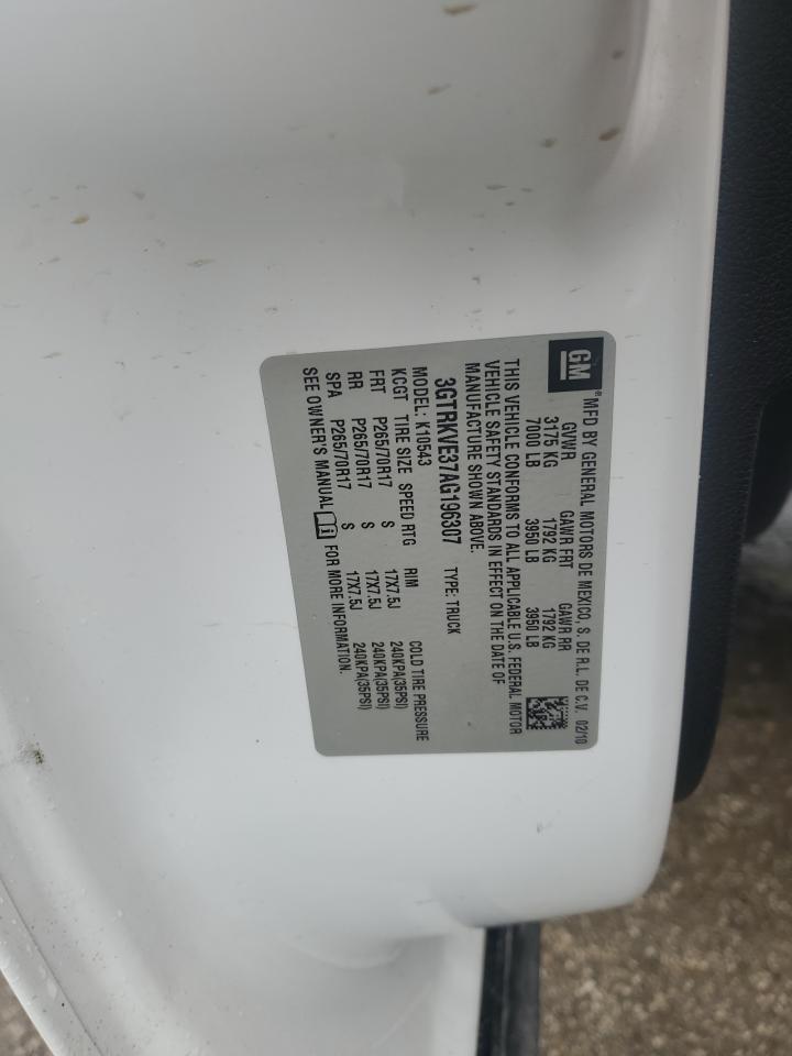 2010 GMC Sierra K1500 Sle VIN: 3GTRKVE37AG196307 Lot: 60717505