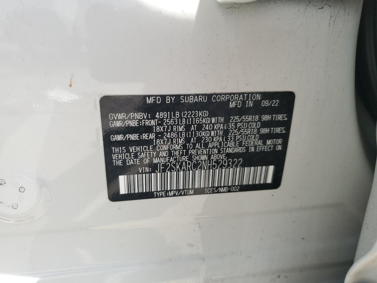 2022 Subaru Forester Touring VIN: JF2SKARC2NH529322 Lot: 61675925