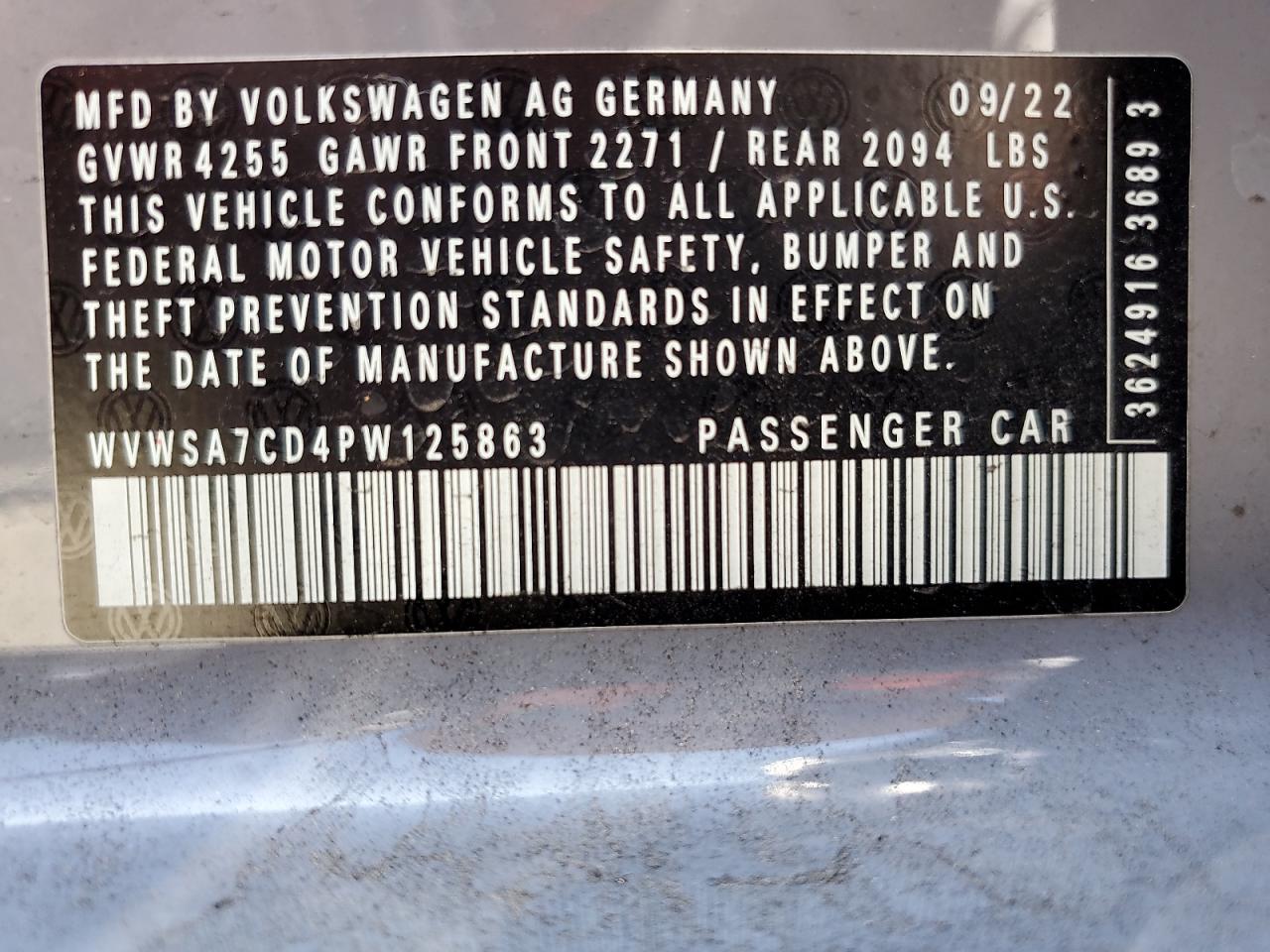 2023 Volkswagen Gti Se VIN: WVWSA7CD4PW125863 Lot: 60133795