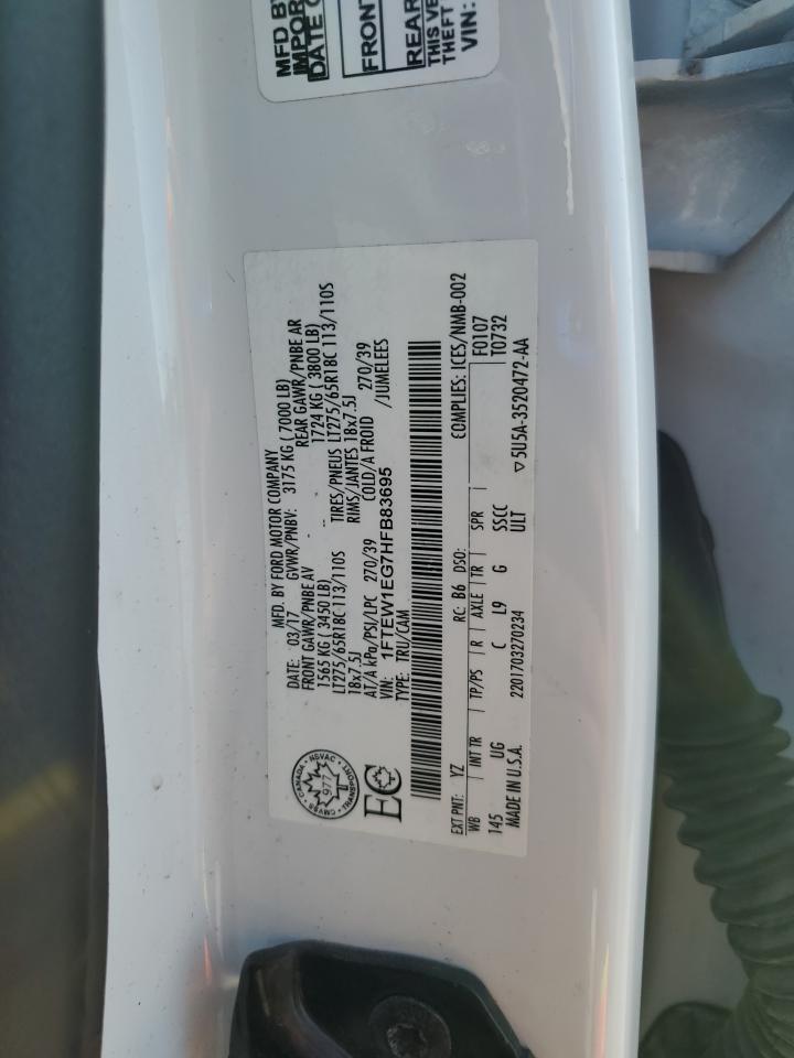 2017 Ford F150 Supercrew VIN: 1FTEW1EG7HFB83695 Lot: 61585325