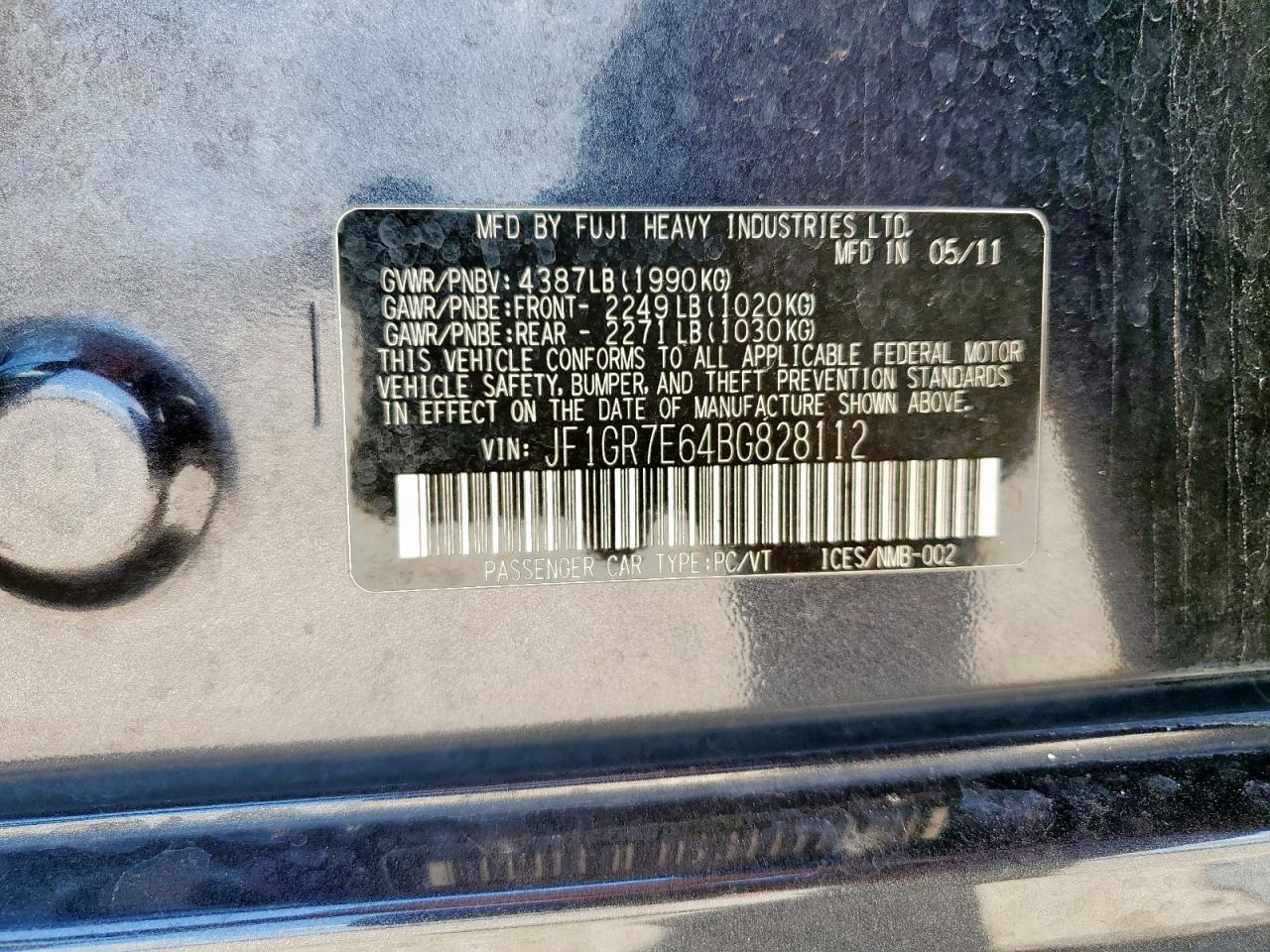 2011 Subaru Impreza Wrx VIN: JF1GR7E64BG828112 Lot: 62281995