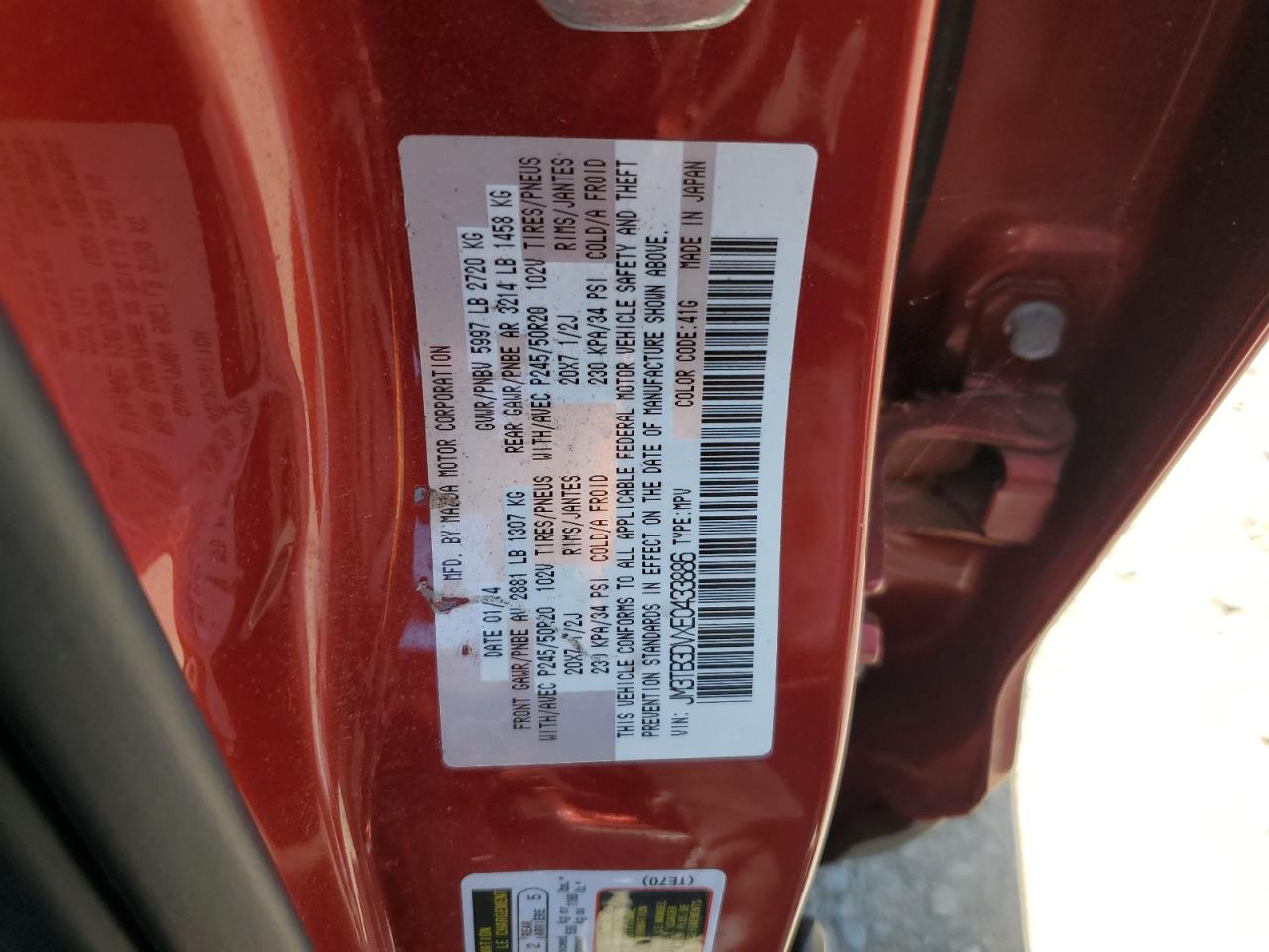 2014 Mazda Cx-9 Grand Touring VIN: JM3TB3DVXE0433886 Lot: 62325285