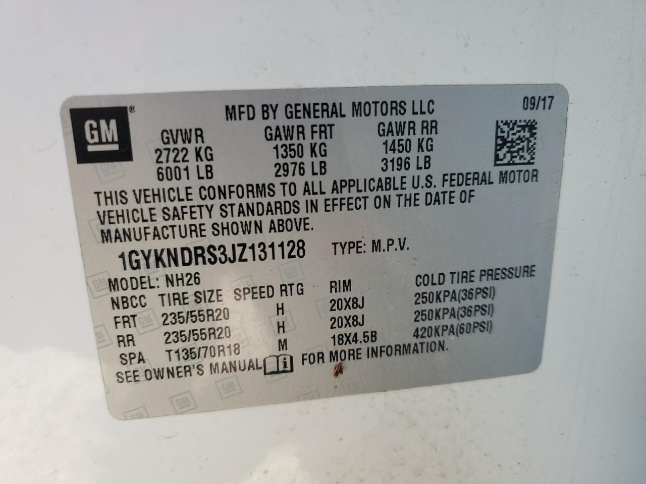 2018 Cadillac Xt5 Luxury VIN: 1GYKNDRS3JZ131128 Lot: 61457455