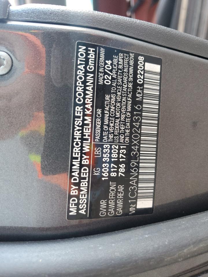 2004 Chrysler Crossfire Limited VIN: 1C3AN69L34X024316 Lot: 62069655