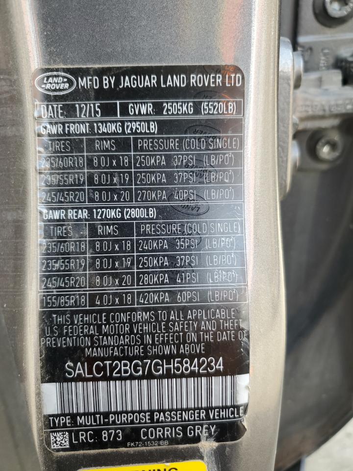 2016 Land Rover Discovery Sport Hse Luxury VIN: SALCT2BG7GH584234 Lot: 61077165