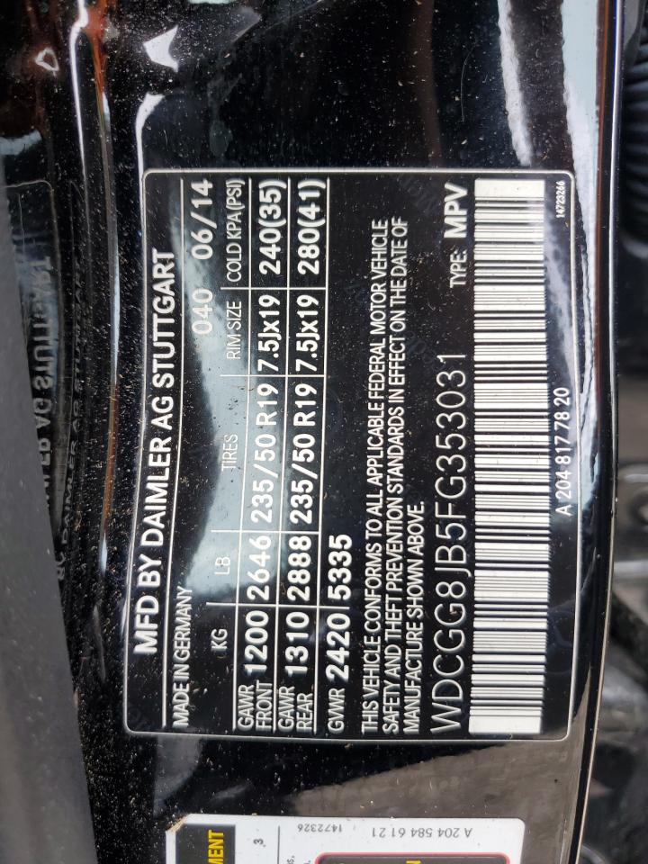 2015 Mercedes-Benz Glk 350 4Matic VIN: WDCGG8JB5FG353031 Lot: 60938015