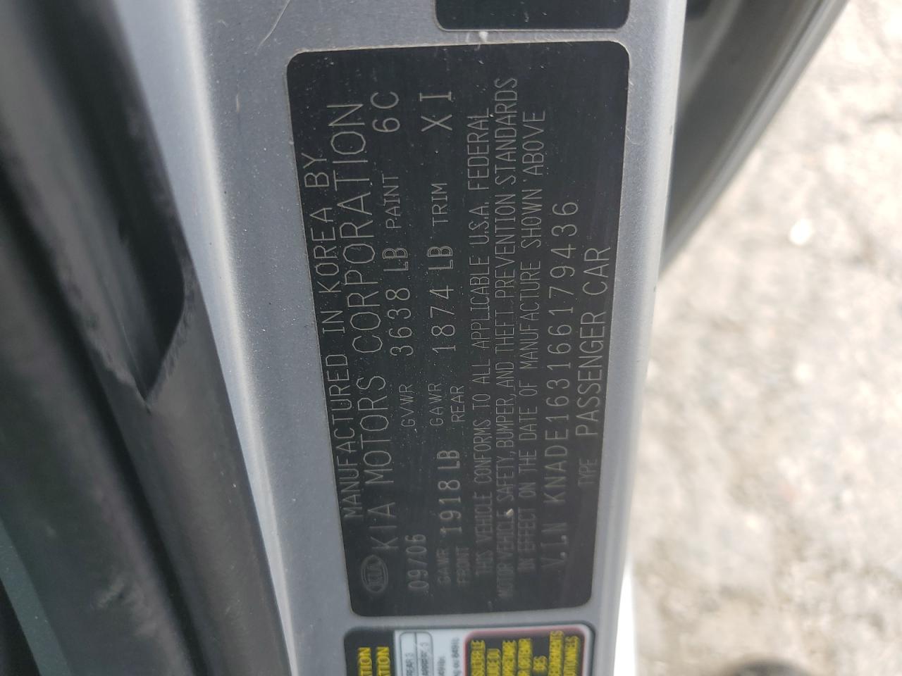 2006 Kia Rio 5 VIN: KNADE163166179436 Lot: 61344065
