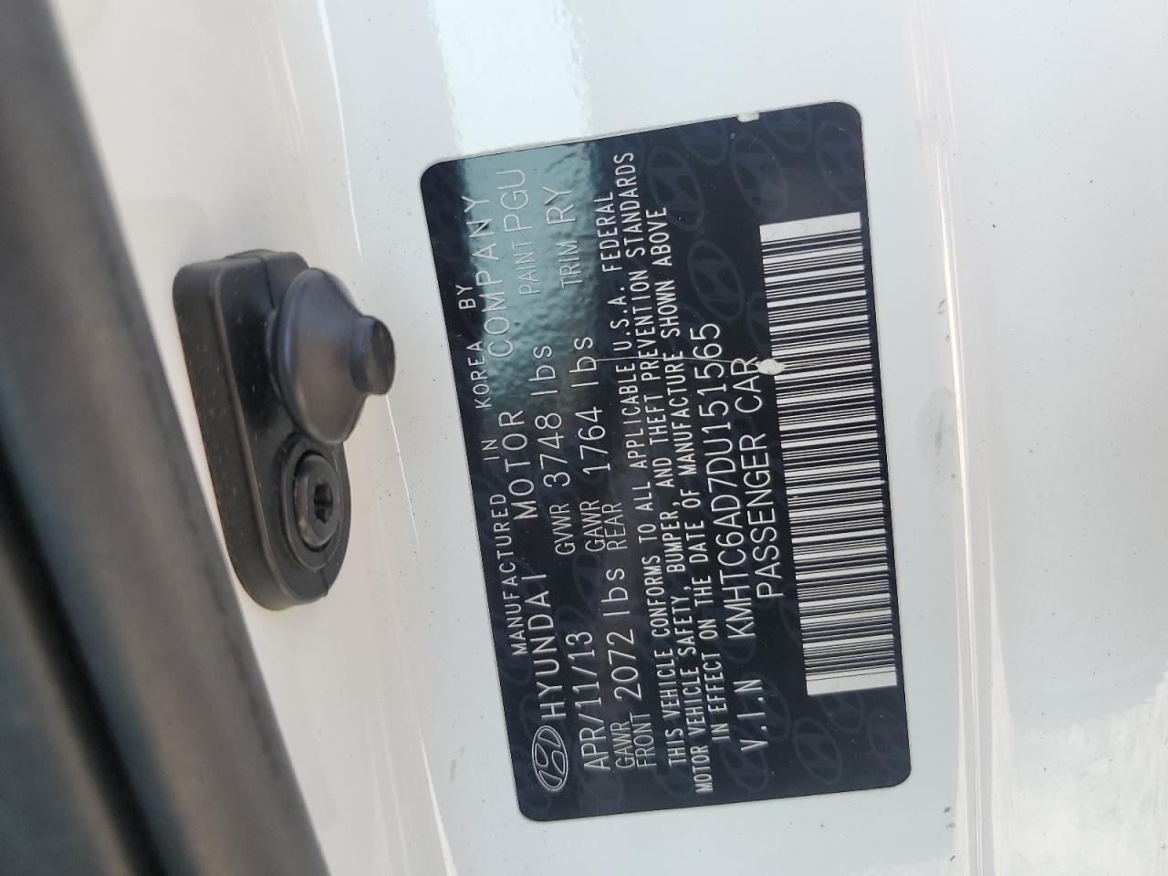 2013 Hyundai Veloster VIN: KMHTC6AD7DU151565 Lot: 61095645