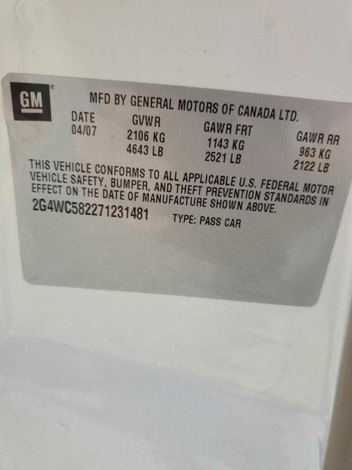 2007 Buick Lacrosse Cx VIN: 2G4WC582271231481 Lot: 82100495