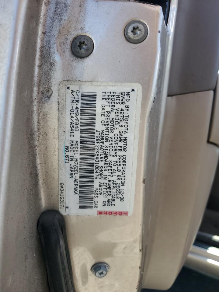 1999 Toyota Camry Le VIN: JT2BF22K8X0180476 Lot: 61255615