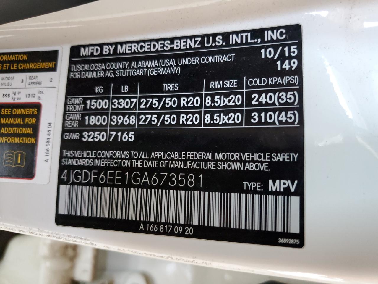 2016 Mercedes-Benz Gl 450 4Matic VIN: 4JGDF6EE1GA673581 Lot: 58601525