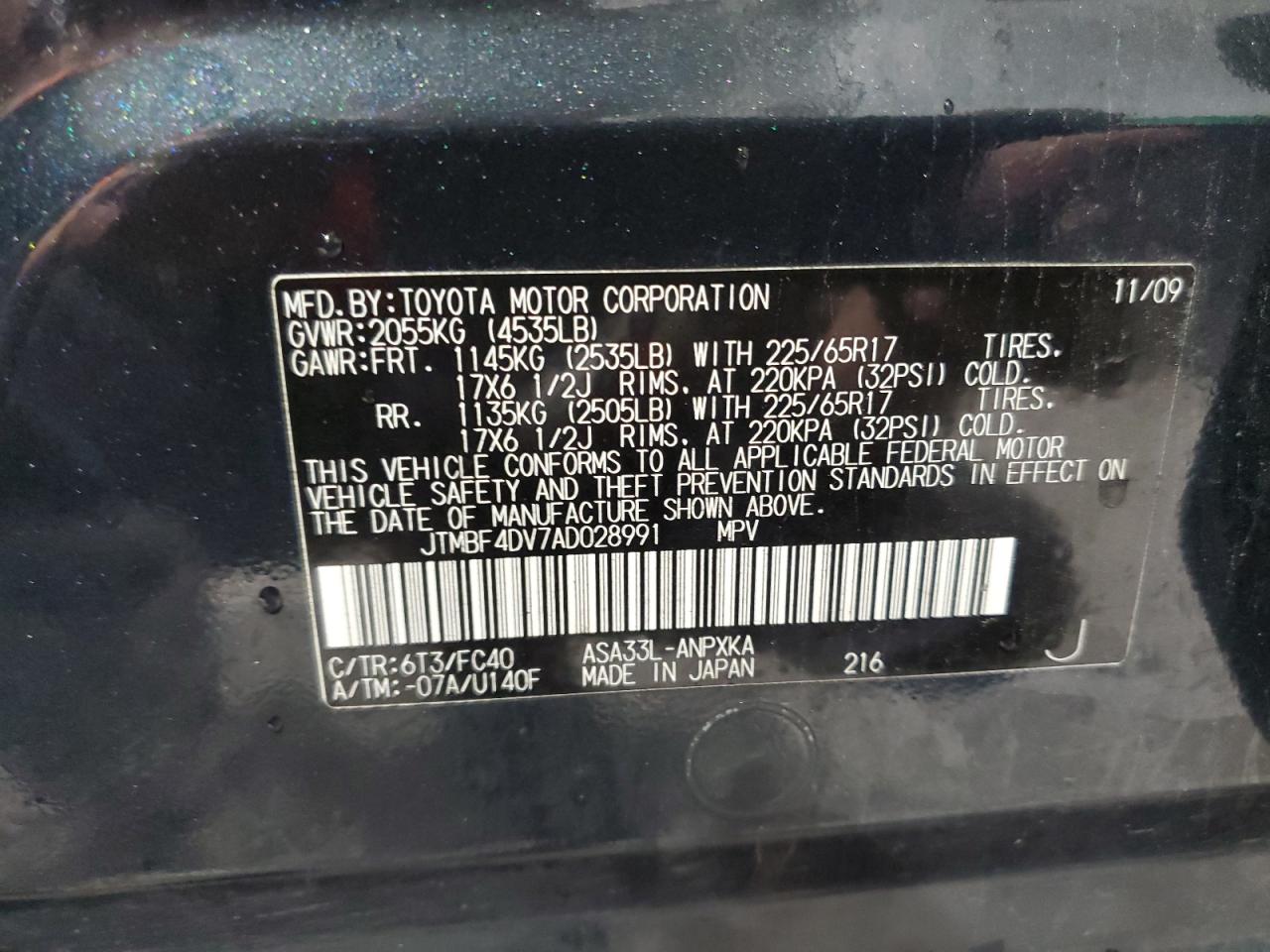 2010 Toyota Rav4 VIN: JTMBF4DV7AD028991 Lot: 62455745