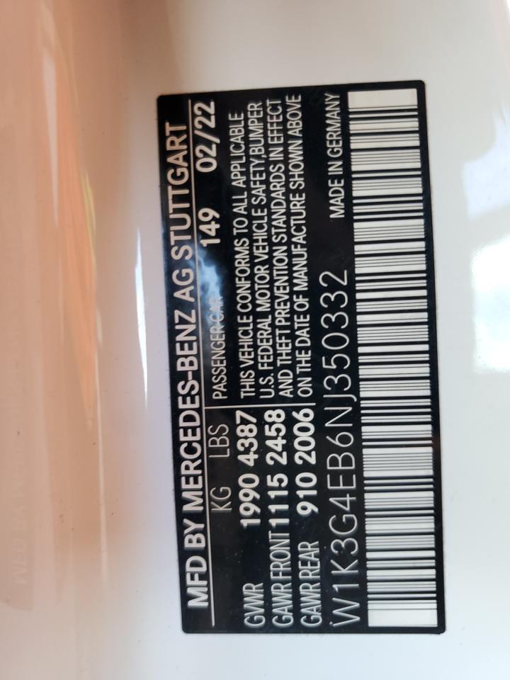2022 Mercedes-Benz A 220 VIN: W1K3G4EB6NJ350332 Lot: 61930725