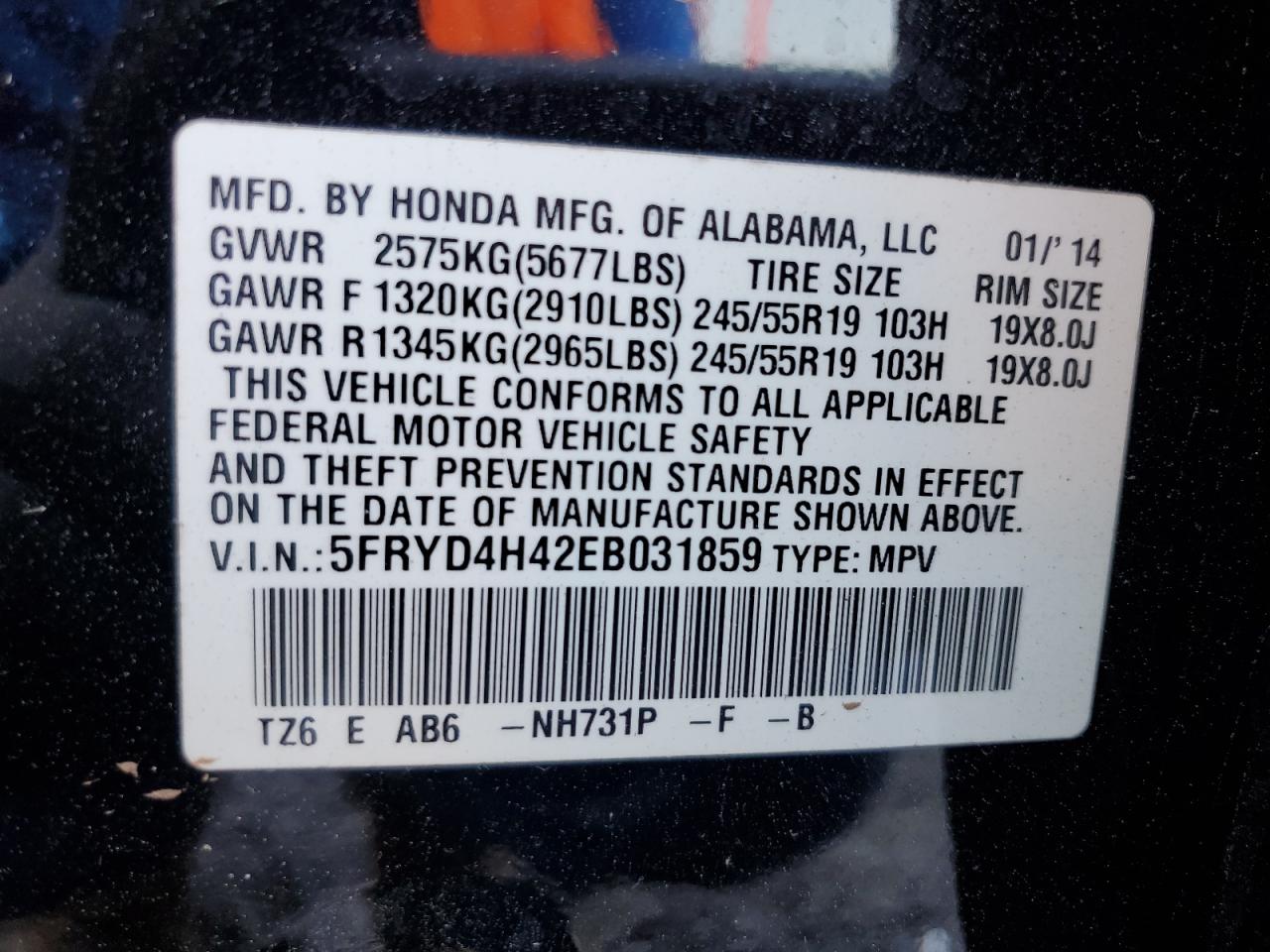 2014 Acura Mdx Technology VIN: 5FRYD4H42EB031859 Lot: 62198125