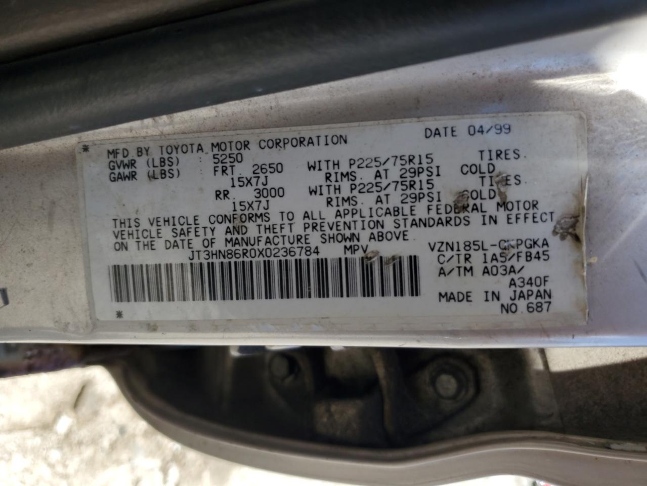 1999 Toyota 4Runner Sr5 VIN: JT3HN86R0X0236784 Lot: 63054845