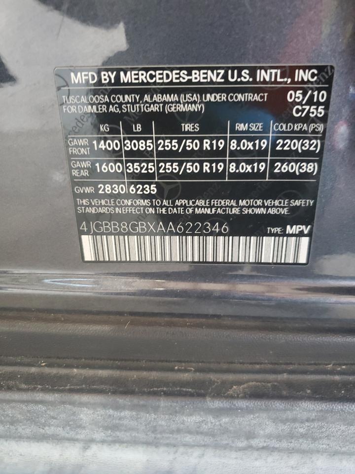 2010 Mercedes-Benz Ml 350 4Matic VIN: 4JGBB8GBXAA622346 Lot: 60504155