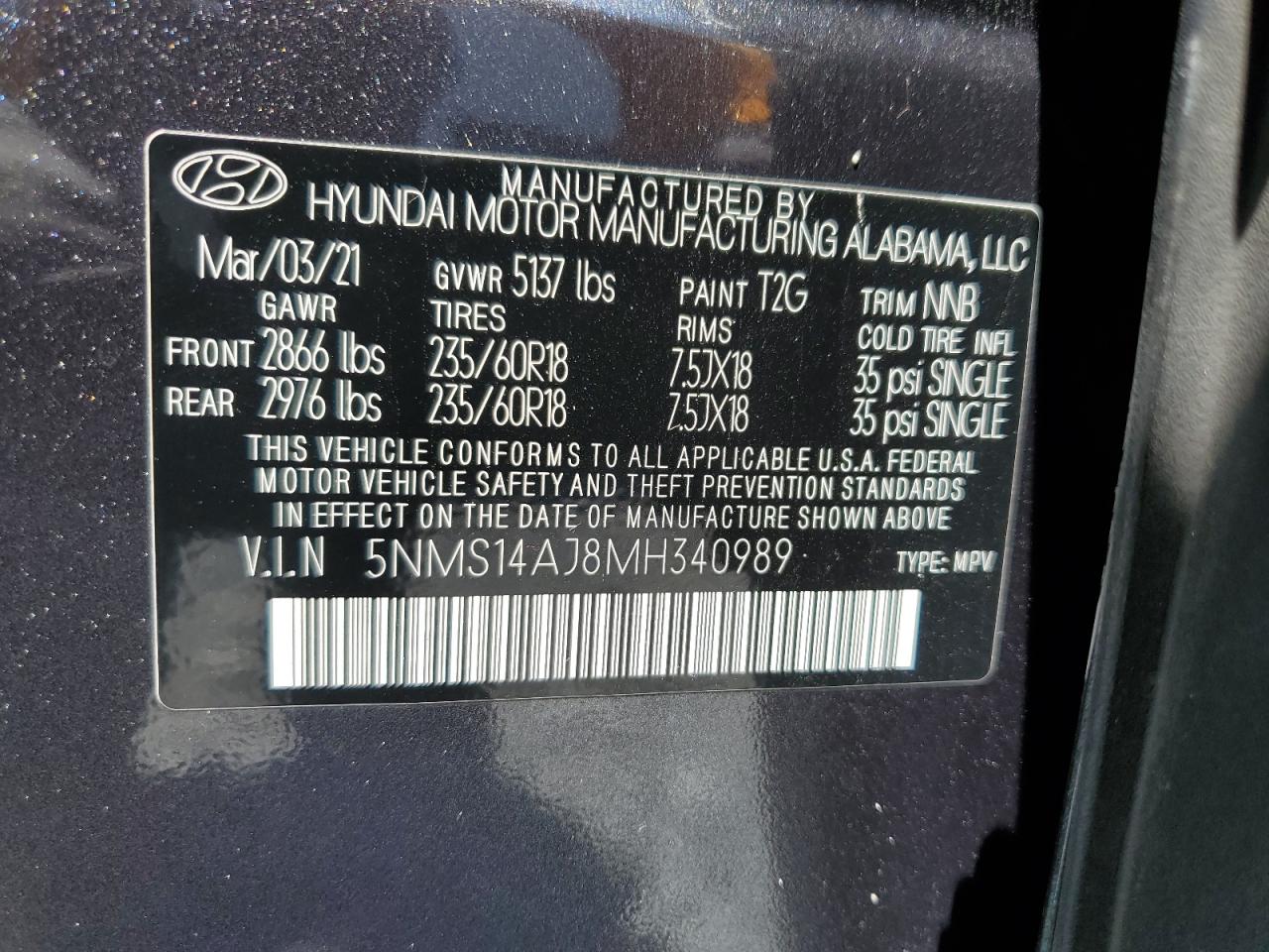 2021 Hyundai Santa Fe Se VIN: 5NMS14AJ8MH340989 Lot: 62077115
