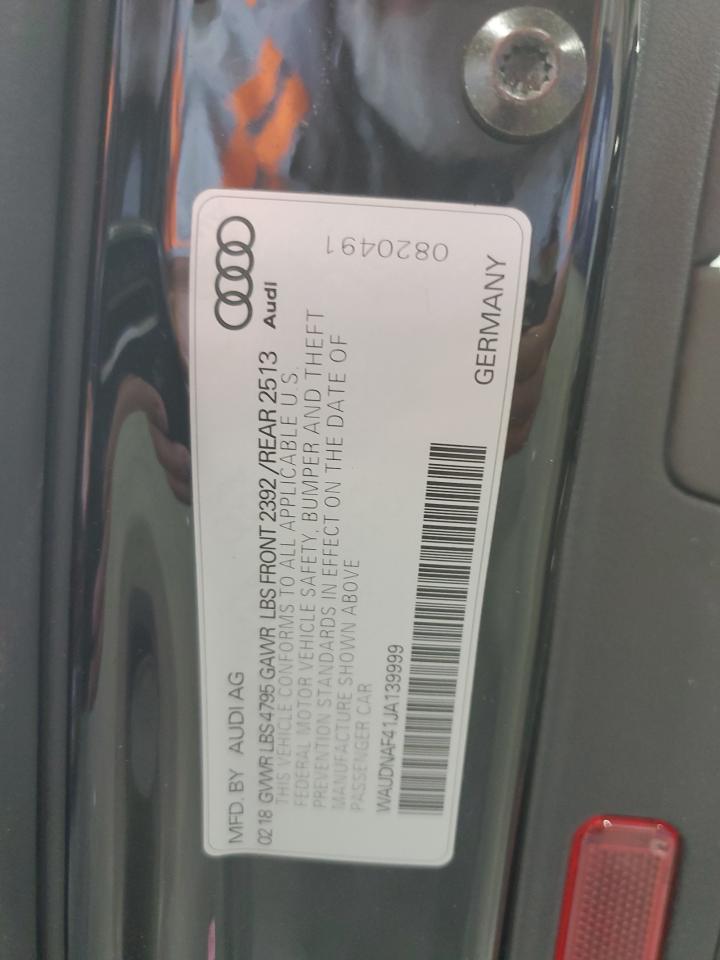 2018 Audi A4 Premium VIN: WAUDNAF41JA139999 Lot: 51343605