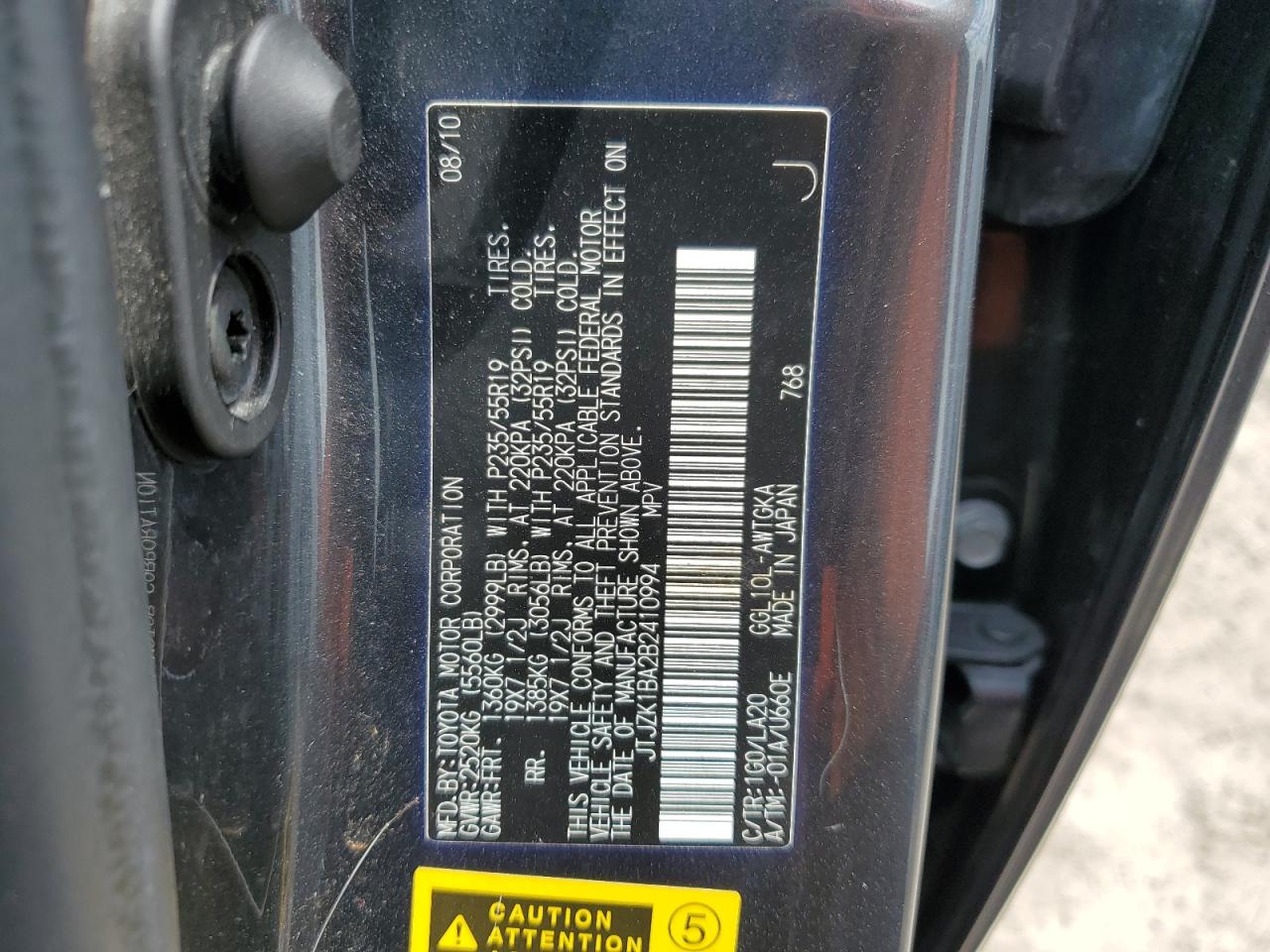 2011 Lexus Rx 350 VIN: JTJZK1BA2B2410994 Lot: 59999763