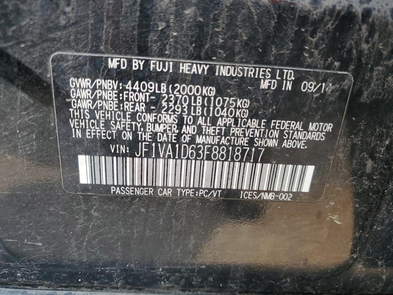 2015 Subaru Wrx Premium VIN: JF1VA1D63F8818717 Lot: 59522183