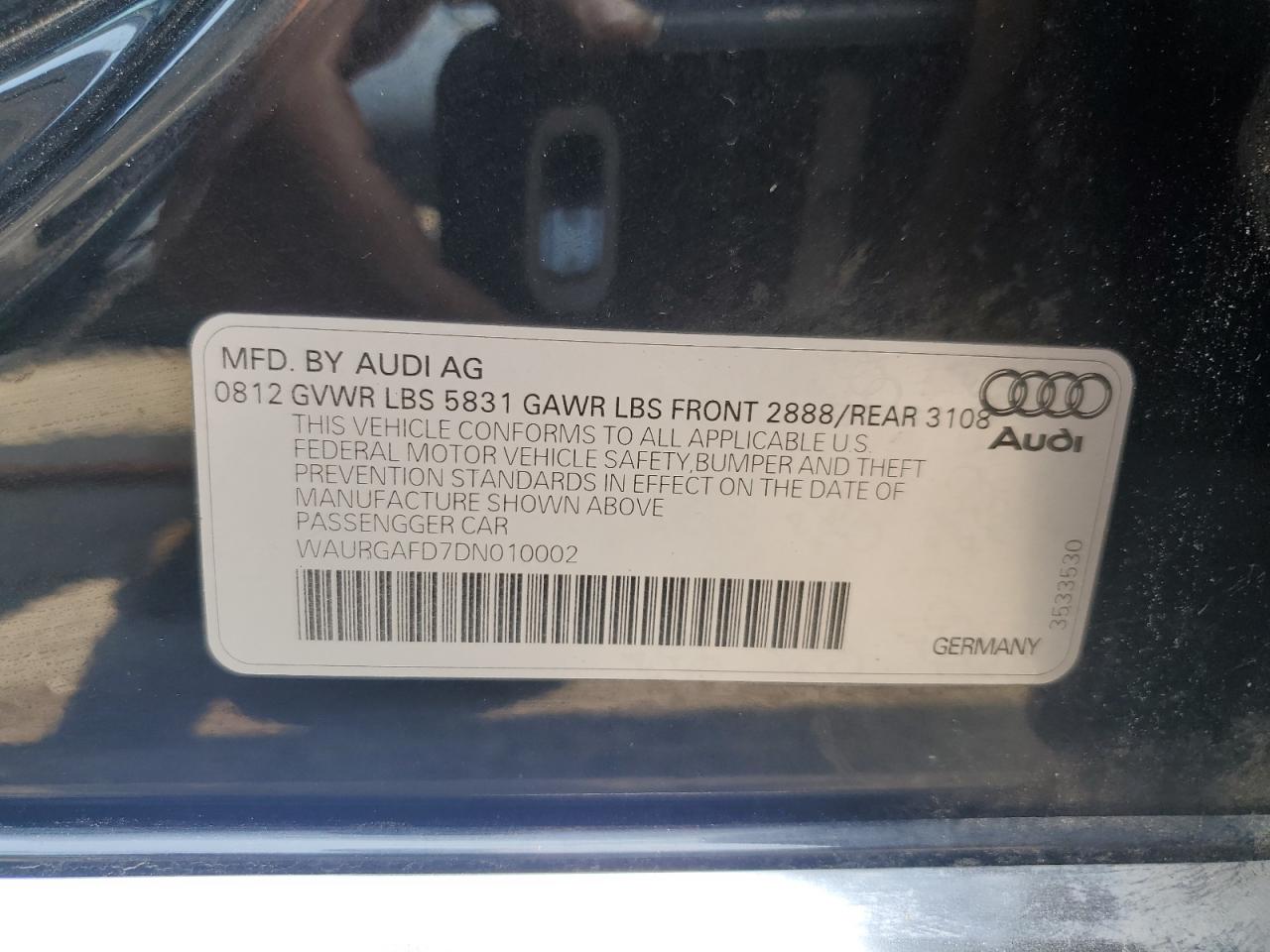 WAURGAFD7DN010002 2013 Audi A8 L Quattro