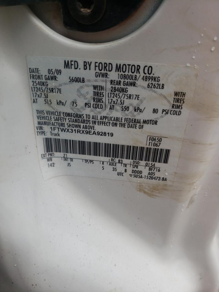 2009 Ford F350 Super Duty VIN: 1FTWX31RX9EA92819 Lot: 59235653