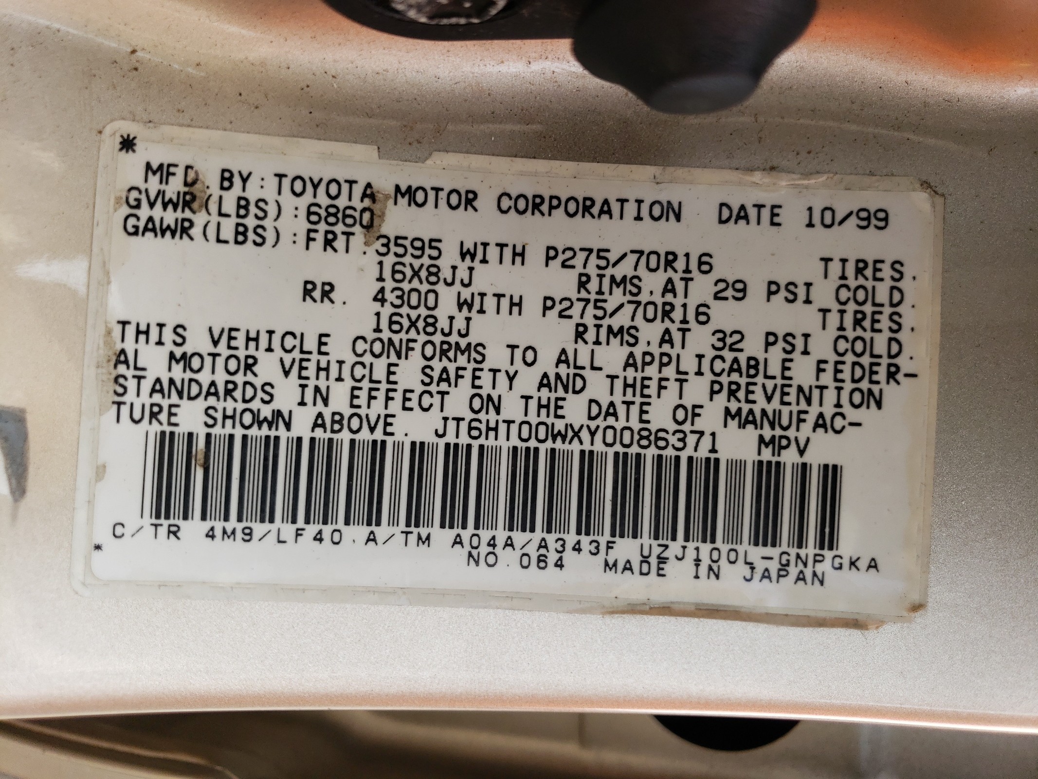 JT6HT00WXY0086371 2000 Lexus Lx 470