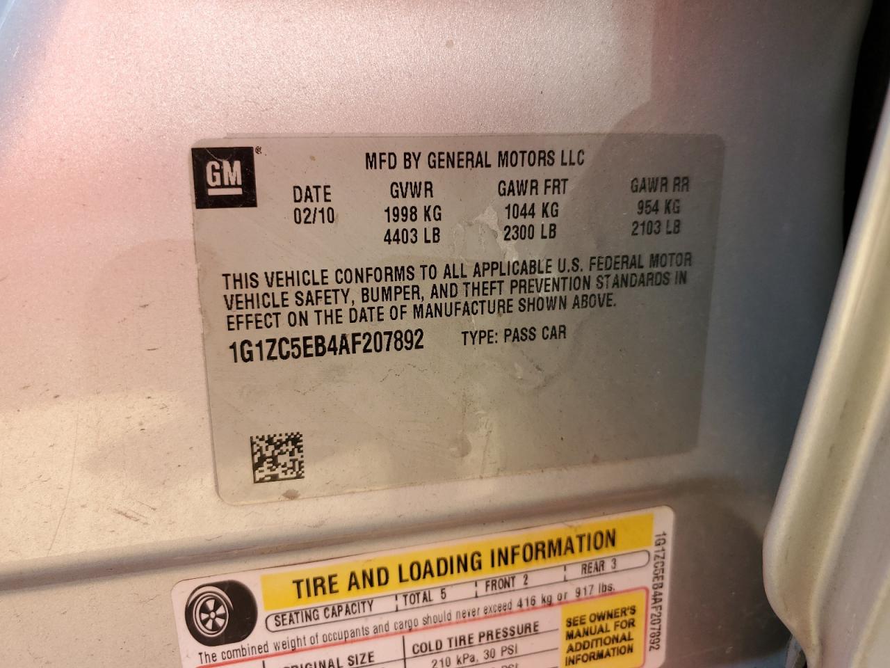 2010 Chevrolet Malibu 1Lt VIN: 1G1ZC5EB4AF207892 Lot: 61131593