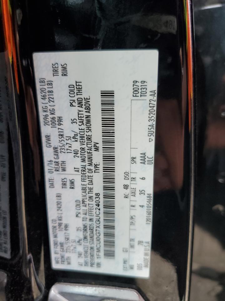 2016 Ford Escape Se VIN: 1FMCU0G7XGUC24038 Lot: 58075503