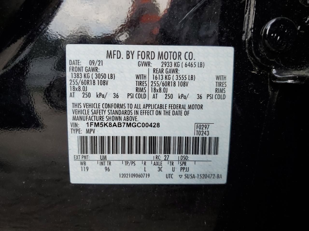 2021 Ford Explorer Police Interceptor VIN: 1FM5K8AB7MGC00428 Lot: 74240674