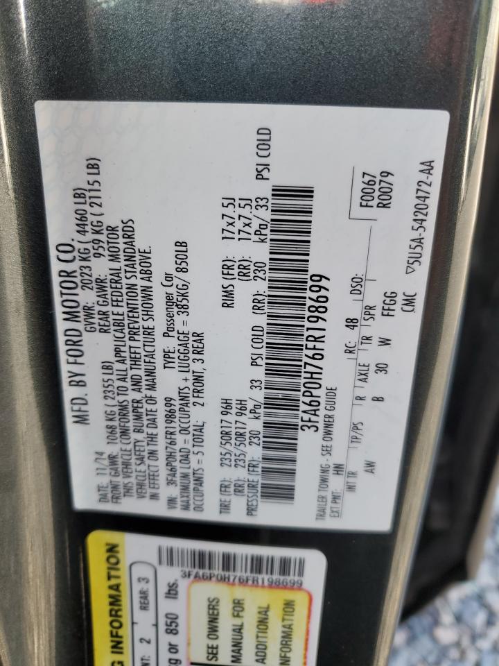 2015 Ford Fusion Se VIN: 3FA6P0H76FR198699 Lot: 60045083