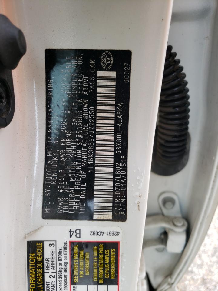 2007 Toyota Avalon Xl VIN: 4T1BK36B97U222550 Lot: 61582623