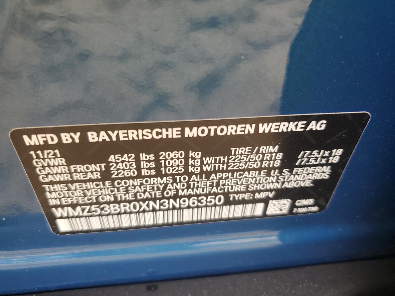 2022 Mini Cooper S Countryman VIN: WMZ53BR0XN3N96350 Lot: 60524203