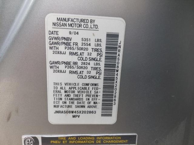 JNRAS08W45X202863 - 2005 INFI FX35 - #59616683