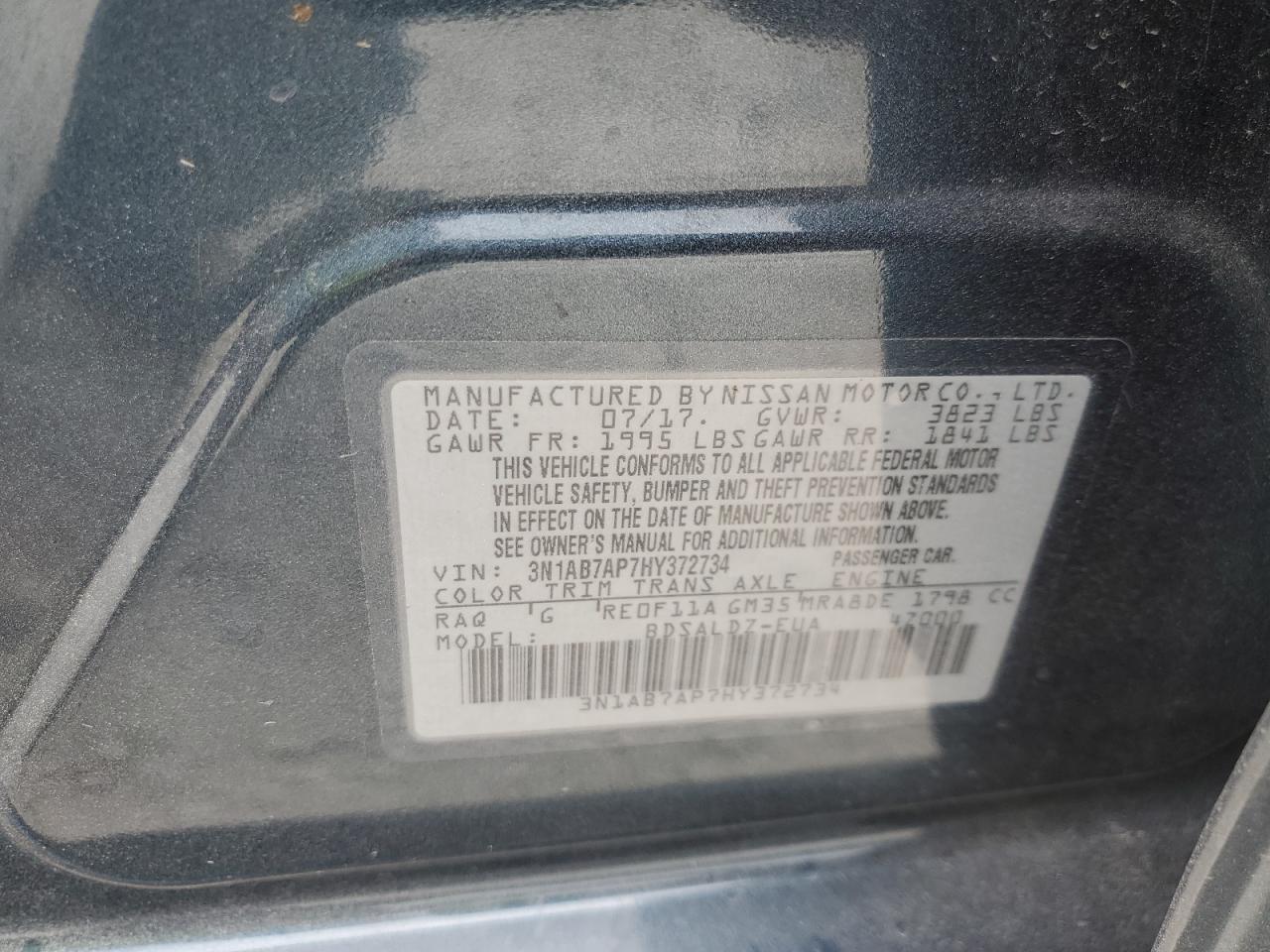 3N1AB7AP7HY372734 2017 Nissan Sentra S