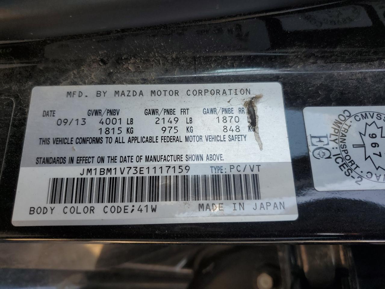 2014 Mazda 3 Touring VIN: JM1BM1V73E1117159 Lot: 58503963