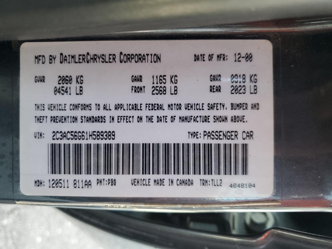 2C3AC56G61H589389 2001 Chrysler Lhs